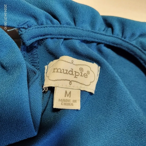 Mudpie Blue Ruffle Tie Neck Sleeveless size Medium Top Shirt - Picture 5 of 9
